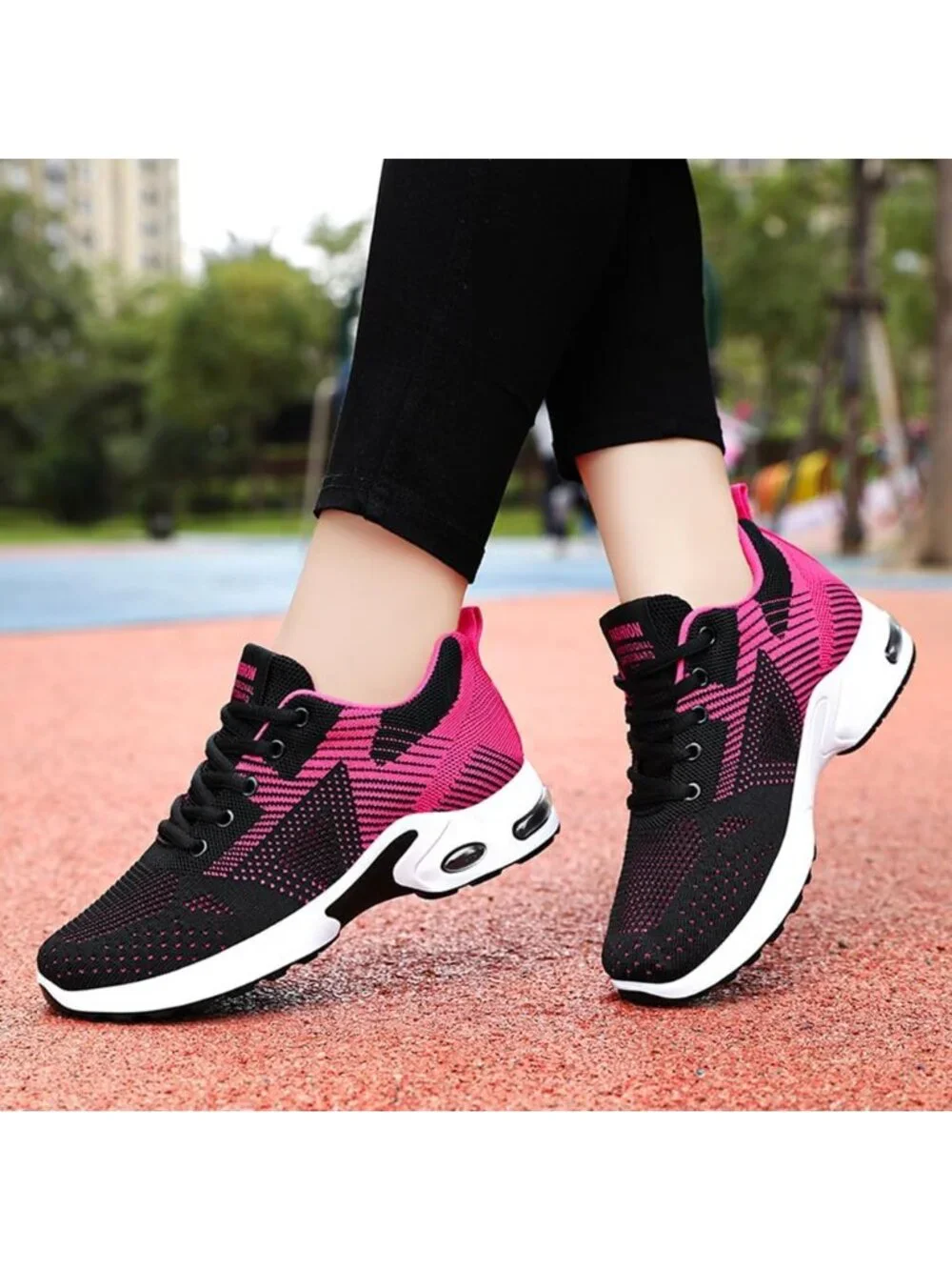 Women's Black Rose Lightweight Air Cushion Mesh Breathable Casual Sneakers